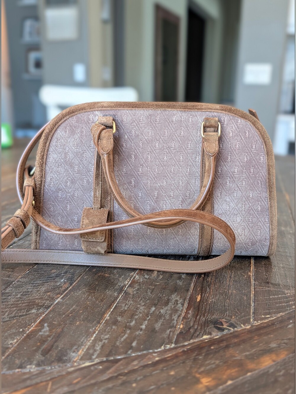 YSL Velvet Suede Le Monogramme Duffle bag in chestnut brown